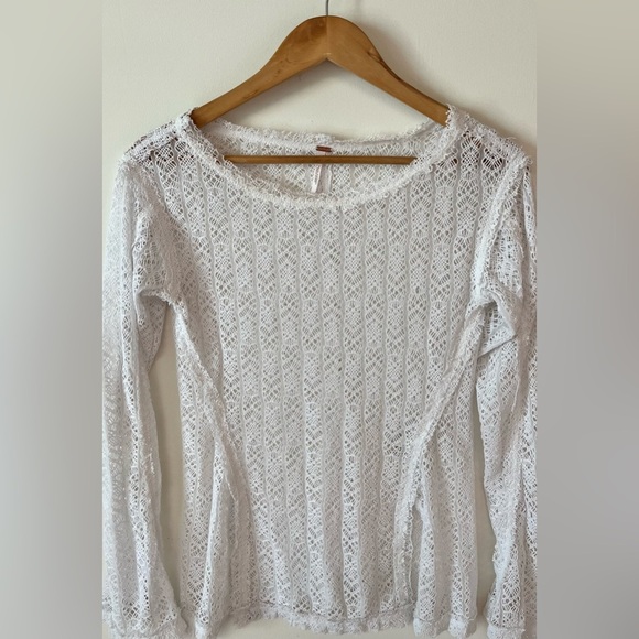 Free People Women's On The Road Twisted White Size Small Sheer Knit Relaxed Top - Picture 12 of 14